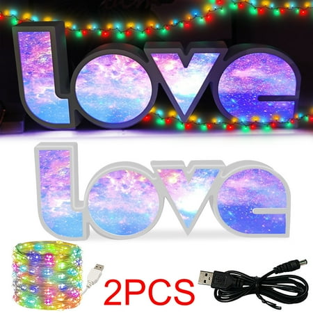 

HLONK 2pcs new LED neon light LOVE color lamp modeling lamp wall decoration atmosphere lamp combination Rainbow Night Light for Party Christmas Teen Girls Room Table Decoration