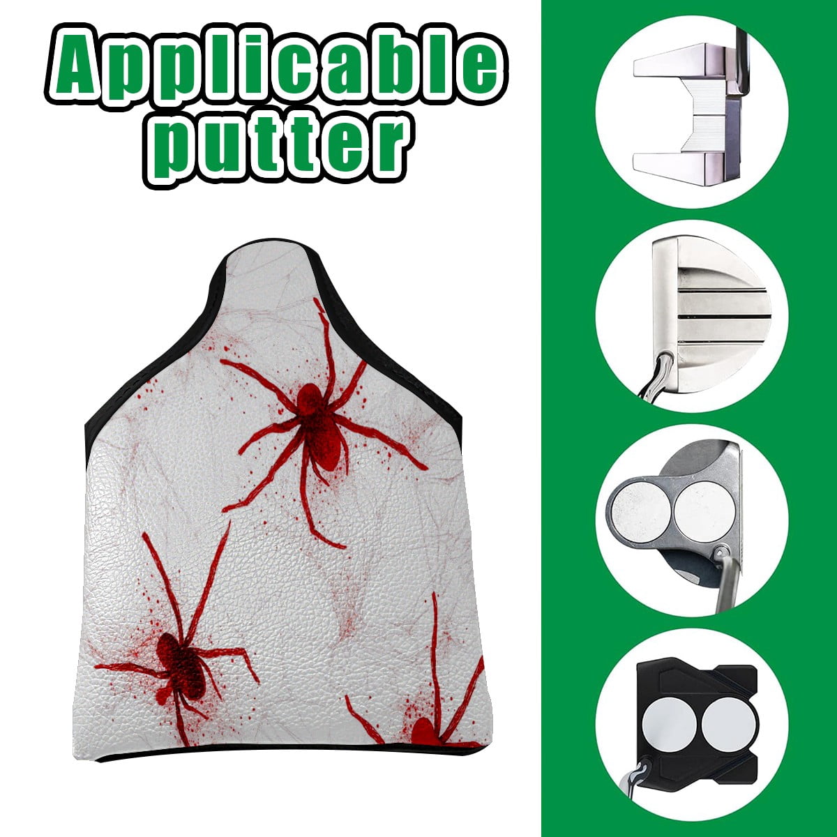Golf Mallet Putter Cover Premium Leather Waterproof Golf Putter Head Cover with Magnetic Closure Red Insect