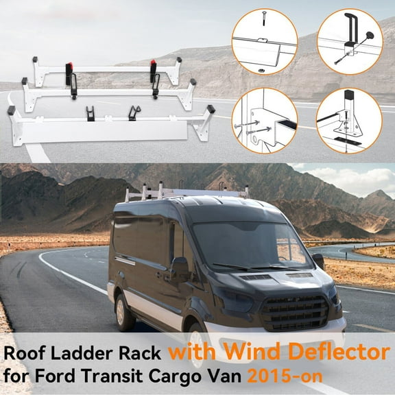NIXFACE 54" 3 Bar Ladder Roof Rack W/ Wind Deflect For 2015-2023 Ford Transit Cargo Van
