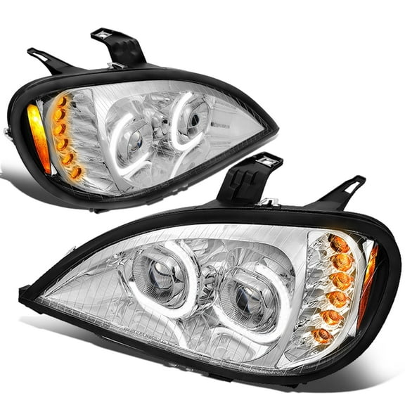 DNA Motoring  For 04-17 Freightliner Columbia Full LED DRL Dual Projector Headlight Lamps Pair Chrome