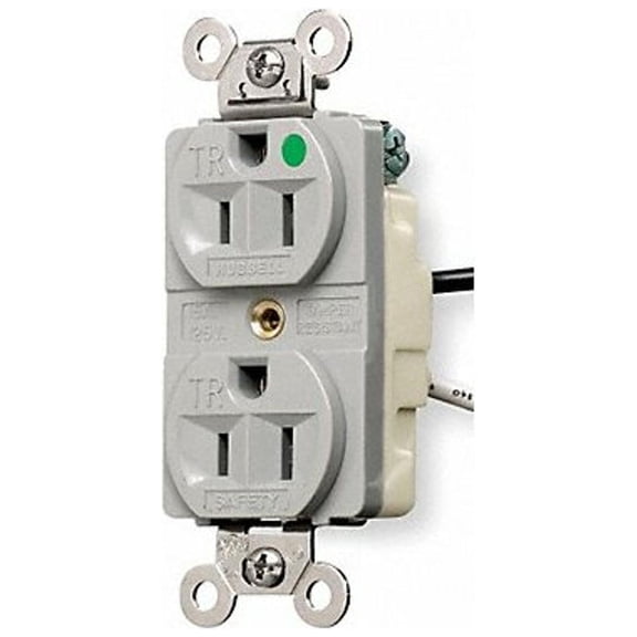 Hubbell Wiring Device-Kellems Receptacle,Gray,15 A,2P3W,Back; Side,1PK HBL8200GY