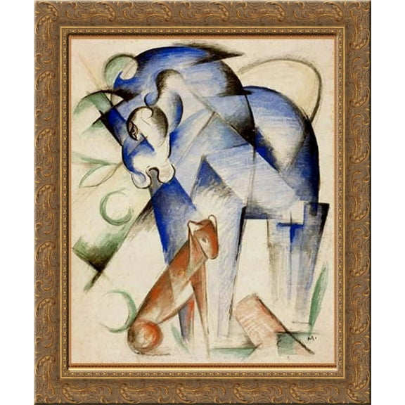 Horse and dog 20x24 Gold Ornate Wood Framed Canvas Art by Marc, Franz