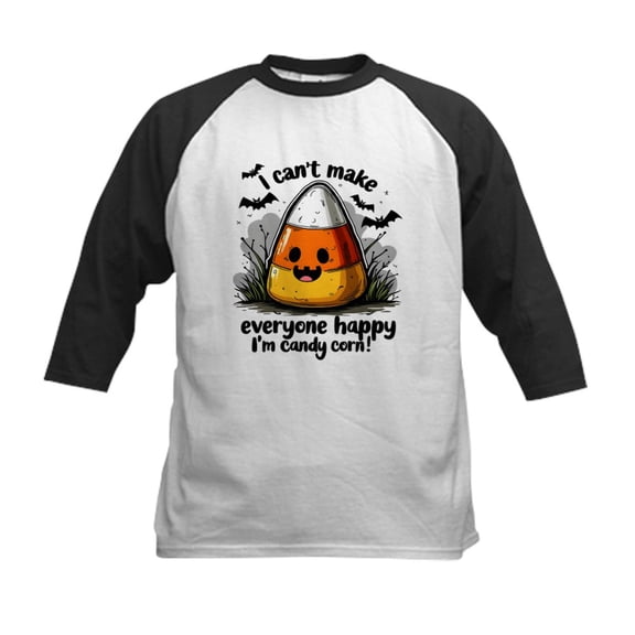 CafePress - I Can't Make Everyone Happy I'm Candy Corn Kids Baseball T Shirt - Kids Cotton Baseball Jersey, 3/4 Sleeve Shirt