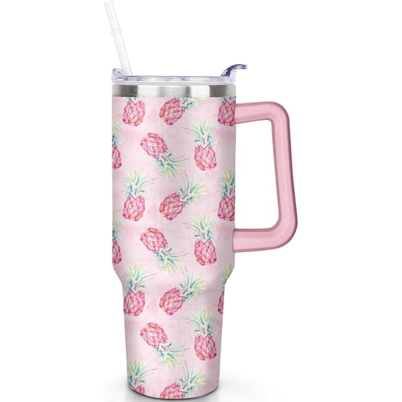 40 oz Tumbler With handle and straw,Pineapple Stainless Steel Cup Extra Large Vacuum Double Wall Insulated Tumblers Travel Mug,Hot and cold beverages Car Cup