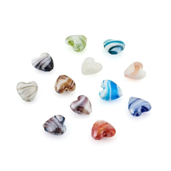 U8MO 1 Box Handmade Pearlized Heart Lampwork Beads For Jewelry Making 15.5~16x16~17mm