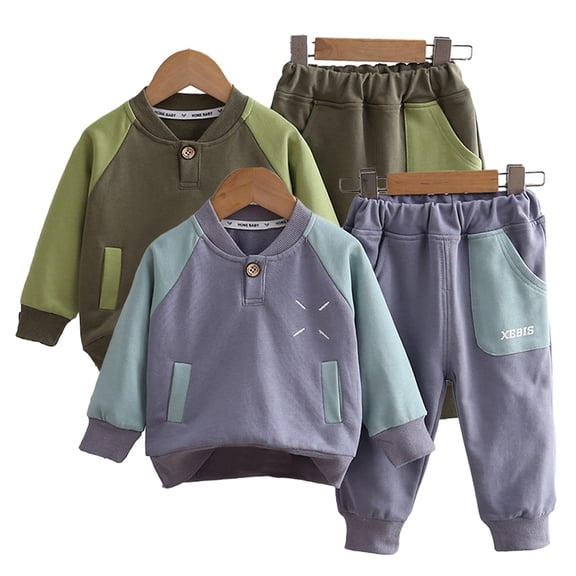 KYAIGUO Baby Infant Long Sleeve Sweatshirt Pants Outfit Set for Boys 2PCS Toddler Spring Autumn Solid Casual Sweatshirts Tops Joggers Pants Set,Size 5M-5Y