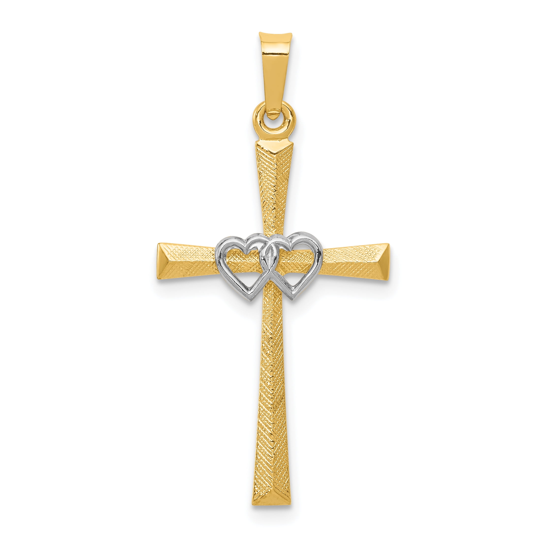 Solid 14k Two-Tone Gold Cubic Zirconia Latin Cross Pendant Necklace