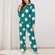 thumbnail image 2 of Balery Teal And White Polka Dot Conjunto de Pijama con Estampado para Mujer, Conjunto de Dos Piezas con Manga Larga, Ropa de Dormir Suave con Bolsillos, Pijamas Cómodos-Small, 2 of 7