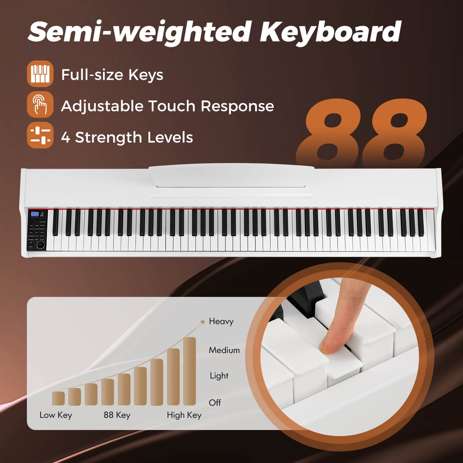 Costway 88-Key Keyboard Piano Set with Adjustable Stand & 2 Keyboard Mode 2 Speakers White