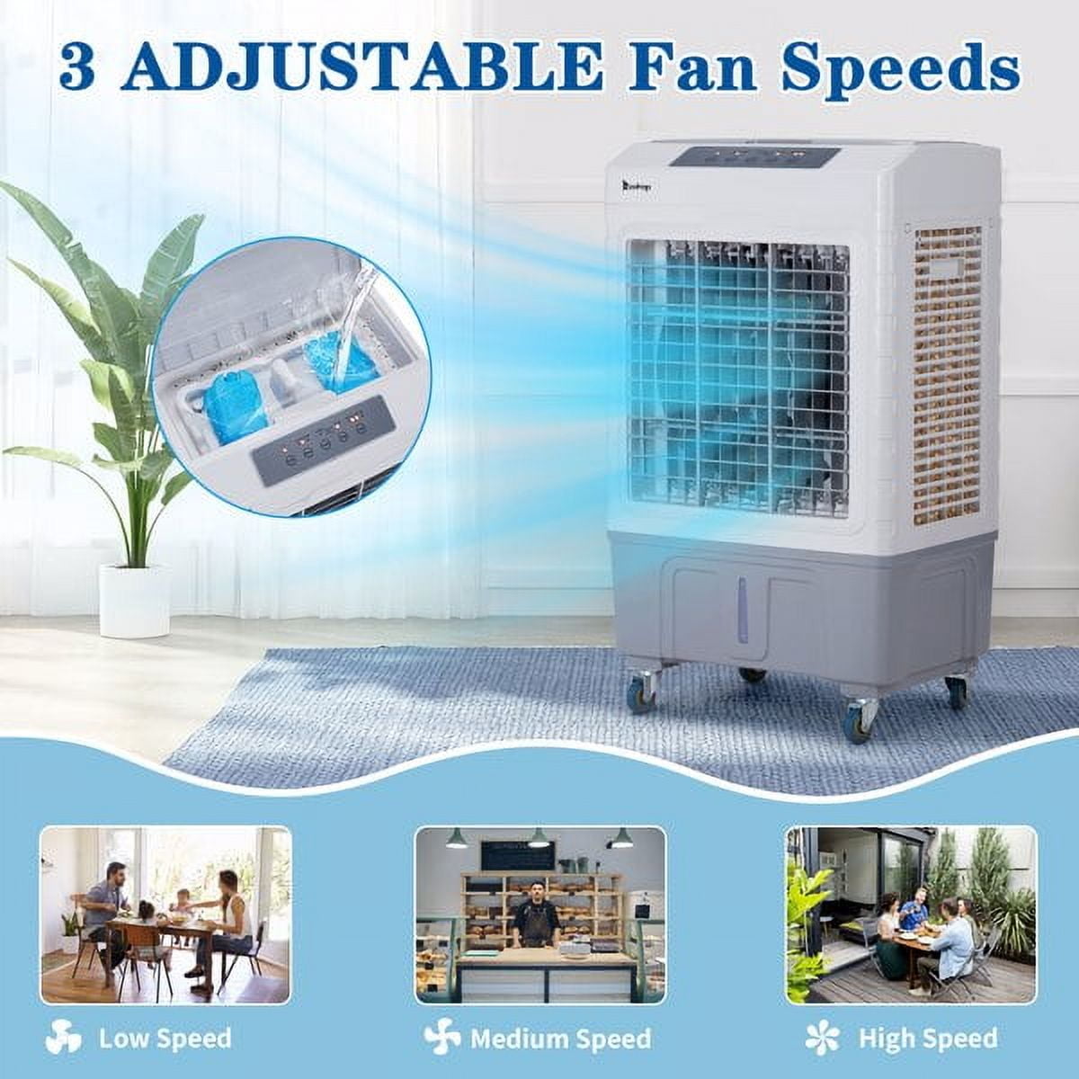 Swamp Cooler,2647CFM Portable Evaporative Air Cooler for Room Garage Patio,3-in-1 Air Cooling Fan for Outdoor Indoor ,10.57 Gal Large Water Tank & Scroll Casters,3 Speeds,4 Ice Boxes,12H Timer,Remote