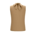 thumbnail image 6 of ClodeEU Women's Pleated Mandarin Collar Sleeveless Button Top ,Solid Color Casual Blouse Khaki,Womens Plus M, 6 of 8