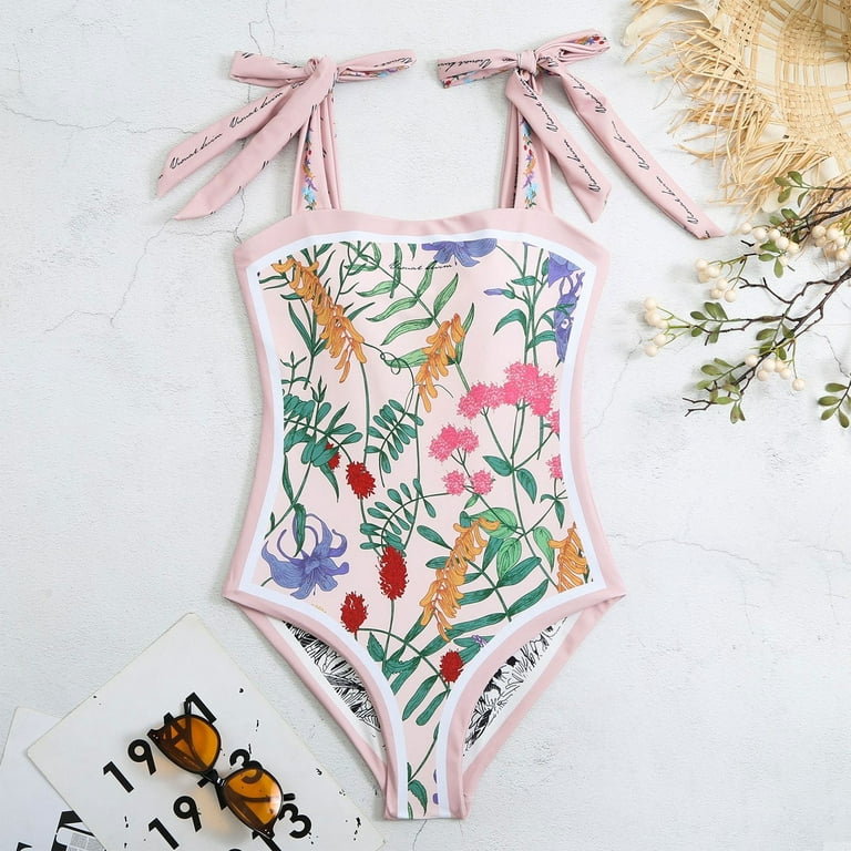 Women's French Retro Sexy One-Piece Double-Sided Can Wear Floral Print  Swimsuit 