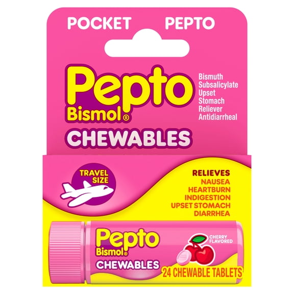 Pepto Bismol Chewable Tablets, Upset Stomach Relief, Anti Diarrheal, Cherry, 24 Count