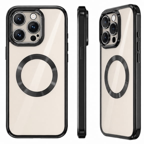 EHXS Clear Magnetic Phone Case for iPhone 17 Pro Max, Compatible with MagSafe, Built-in Camera Lens Protection, Reinforced Corners, Black