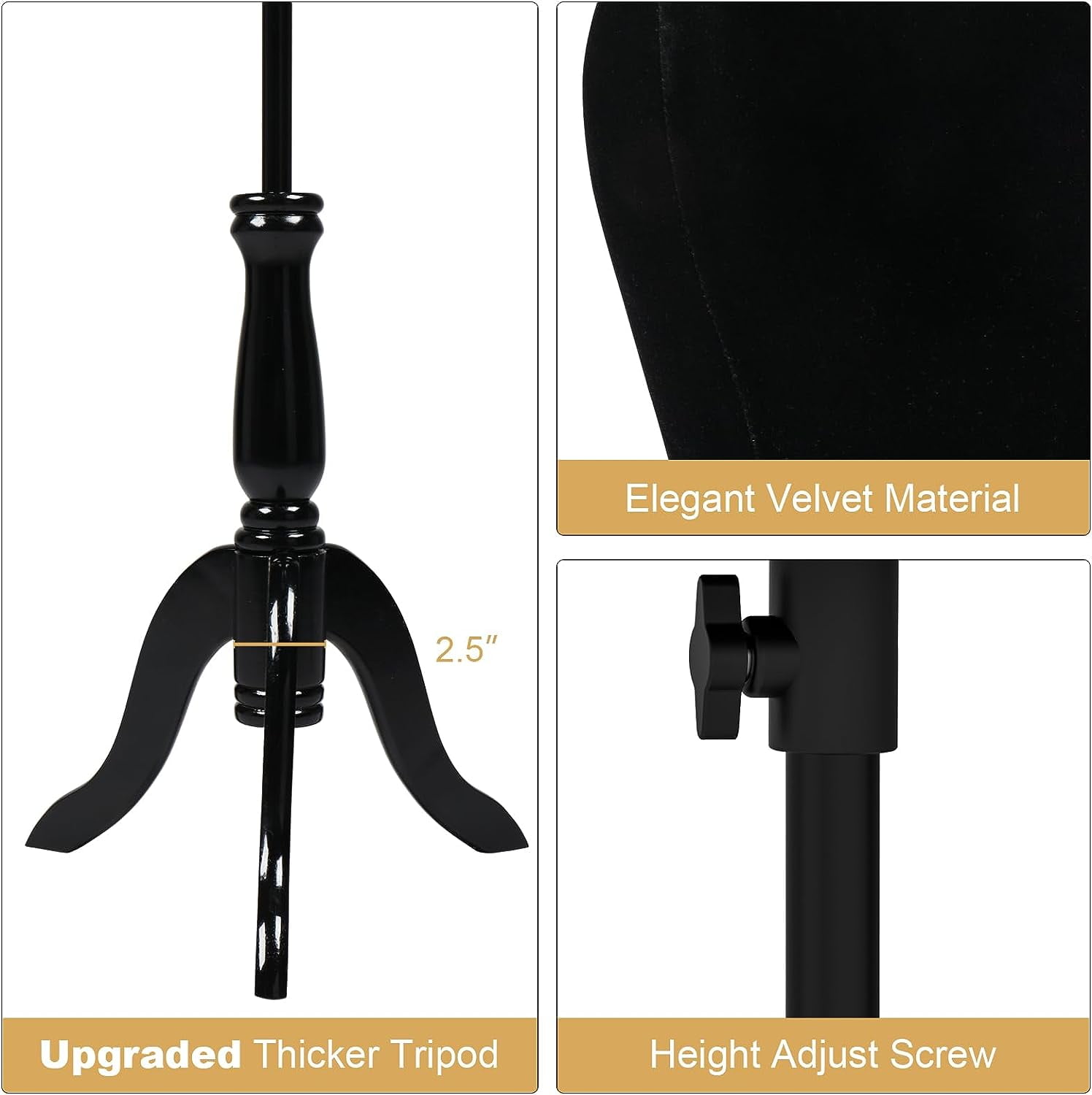 Bonnlo Female Dress Form Pinnable Mannequin Body Torso with Wooden Tripod Base Stand (Black, 10-12)