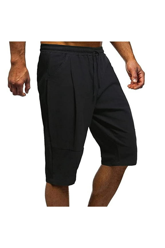 Linen Shorts for Men 2023,Mens Shorts Elastic Waist Cotton Linen Shorts Multi Pocket Tether Fitness Exercise Beach Pants Shorts Cargo