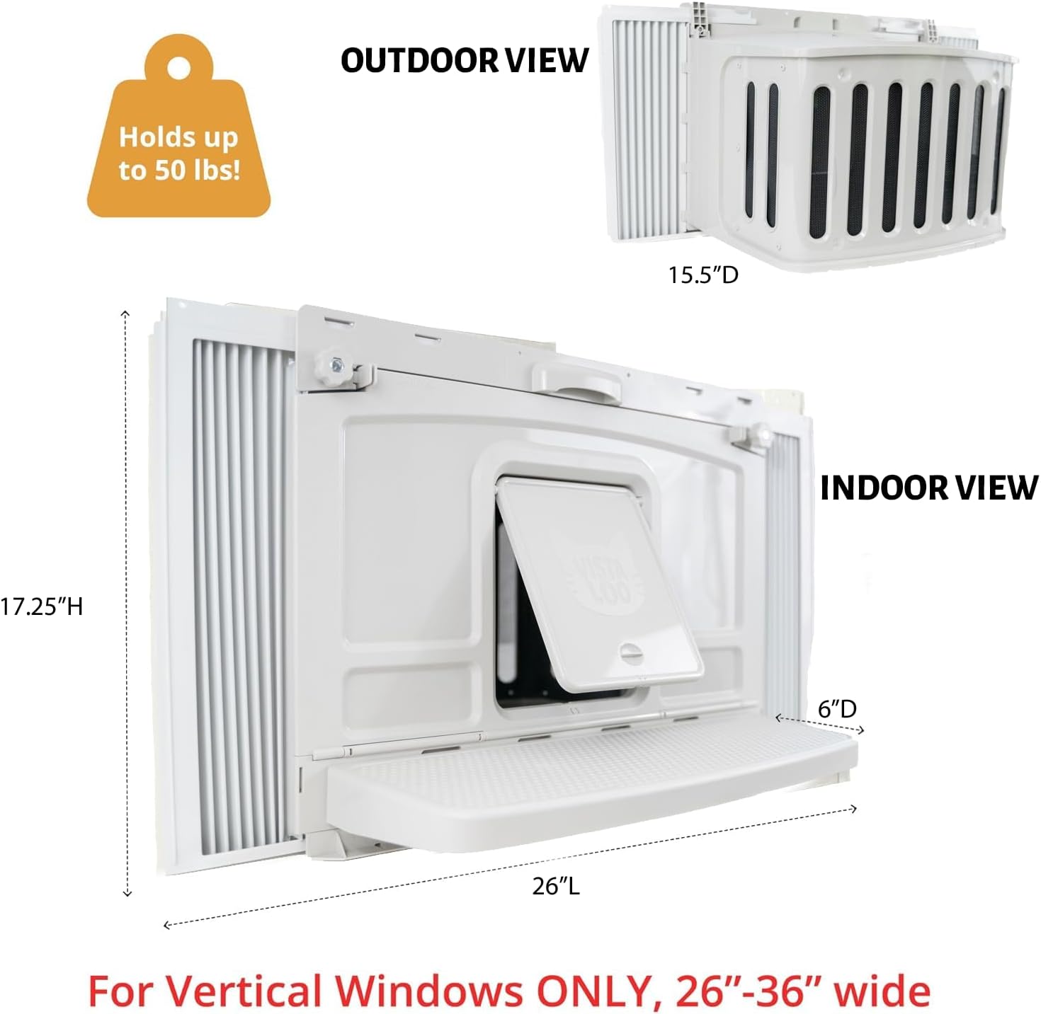 VistaLoo Window Catio, Perch & Litter Box – Outdoor Access for Indoor Cats, Odor-Reducing Design, All-Weather Use, Space-Saving Cat Enclosure, Portable, 2-Year Replacement Coverage, Made in USA
