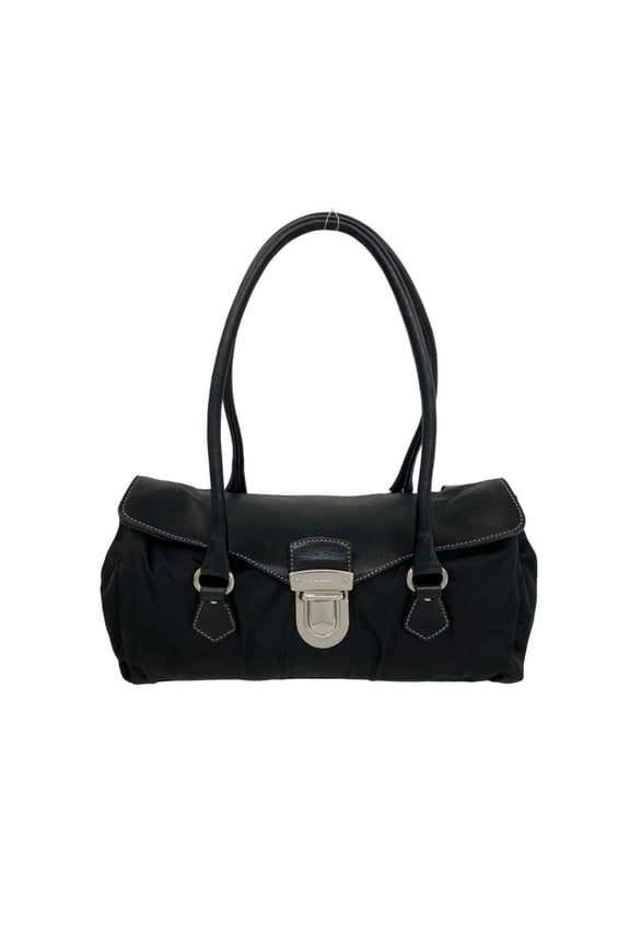 Pre-Owned PRADA Prada Triangle Logo Hardware Leather Tessuto Nylon Handbag Semi Shoulder Bag...