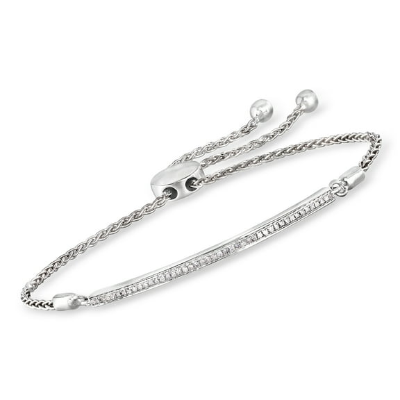 Ross-Simons 0.15 ct. t.w. Diamond Bar Bolo Bracelet in Sterling Silver, Women's, Adult