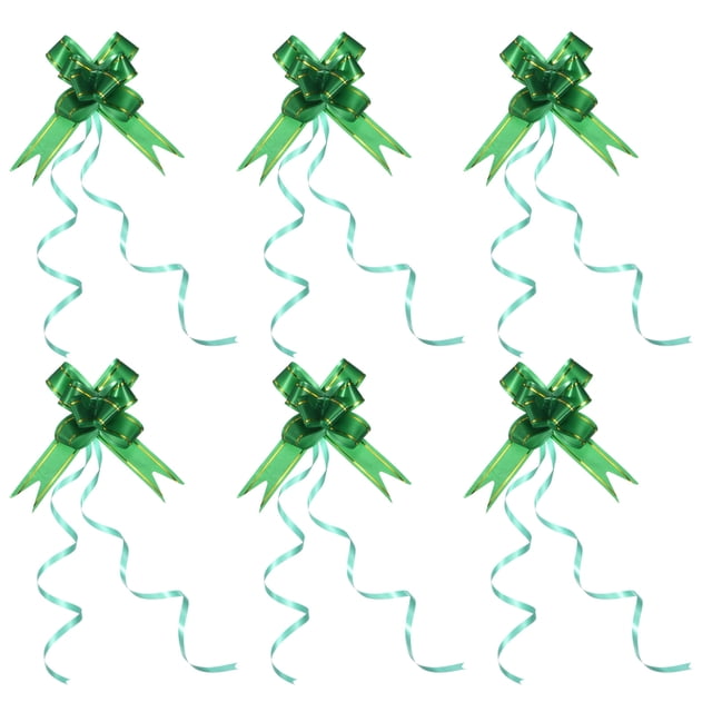 Unique Bargains 2.8inch Pull Bows Present Wrapping String Bows Ribbon Gold Thread Style Dark Green 40 Pack