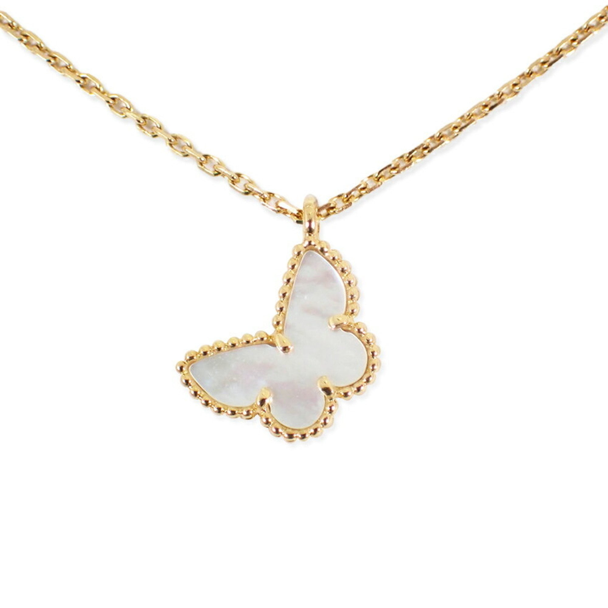 Pre-Owned Van Cleef & Arpels 750 Yellow Gold Sweet Alhambra Shell Papillon Necklace (Good)