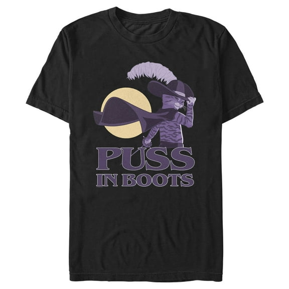 Men's Puss in Boots: The Last Wish Distressed Purple Puss in Boots Graphic Tee Black 3X Large