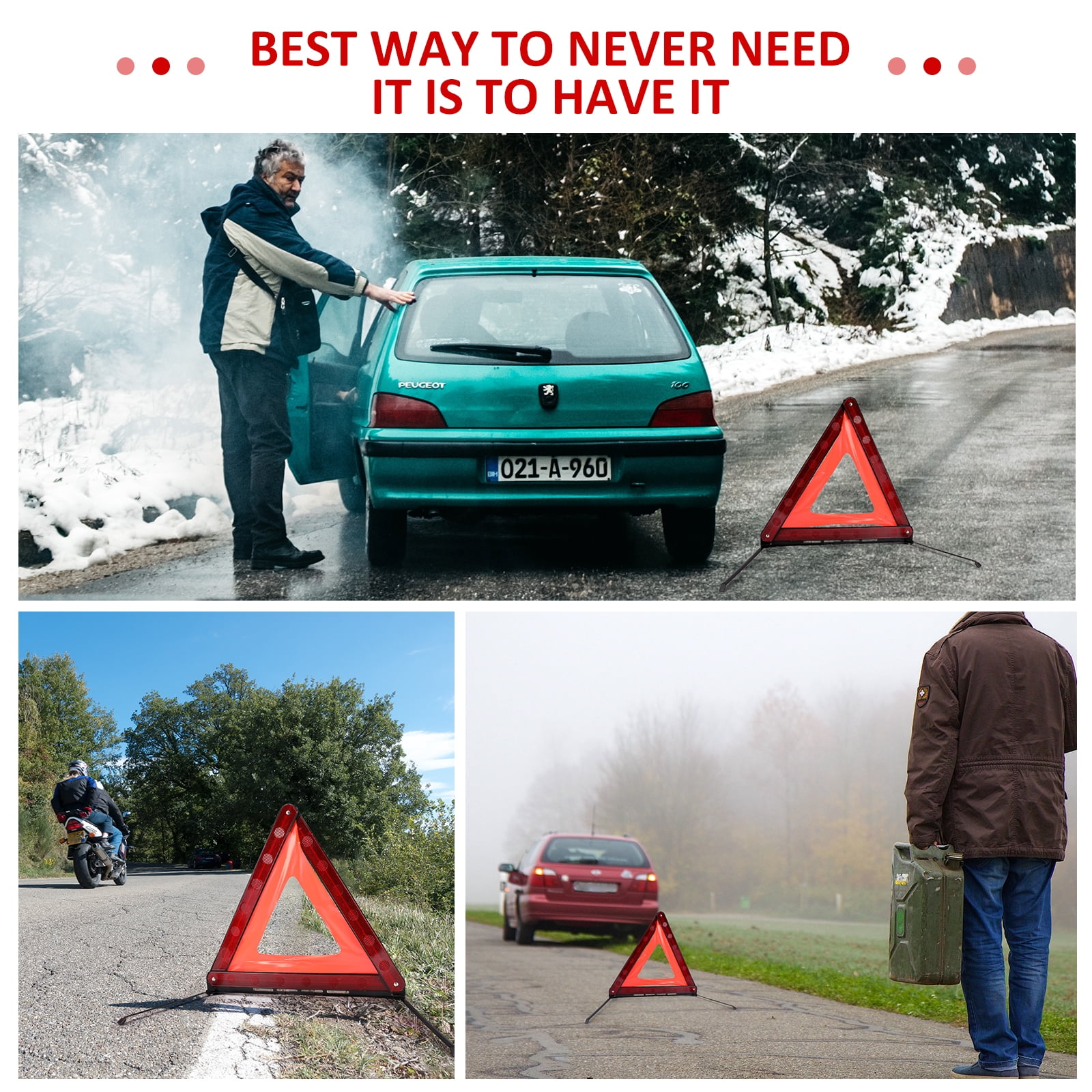 KKSQ Safety Triangles, Emergency Reflectors - Roadside Kit, 3-Pack with Anti-Slip Base, Foldable for Car, Truck, Motorcycle