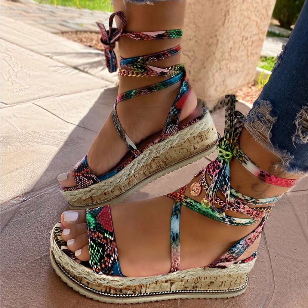 Casual Womens Flat Low Wedge Heels Espadrilles Sandals Boho Summer Holiday Shoes 