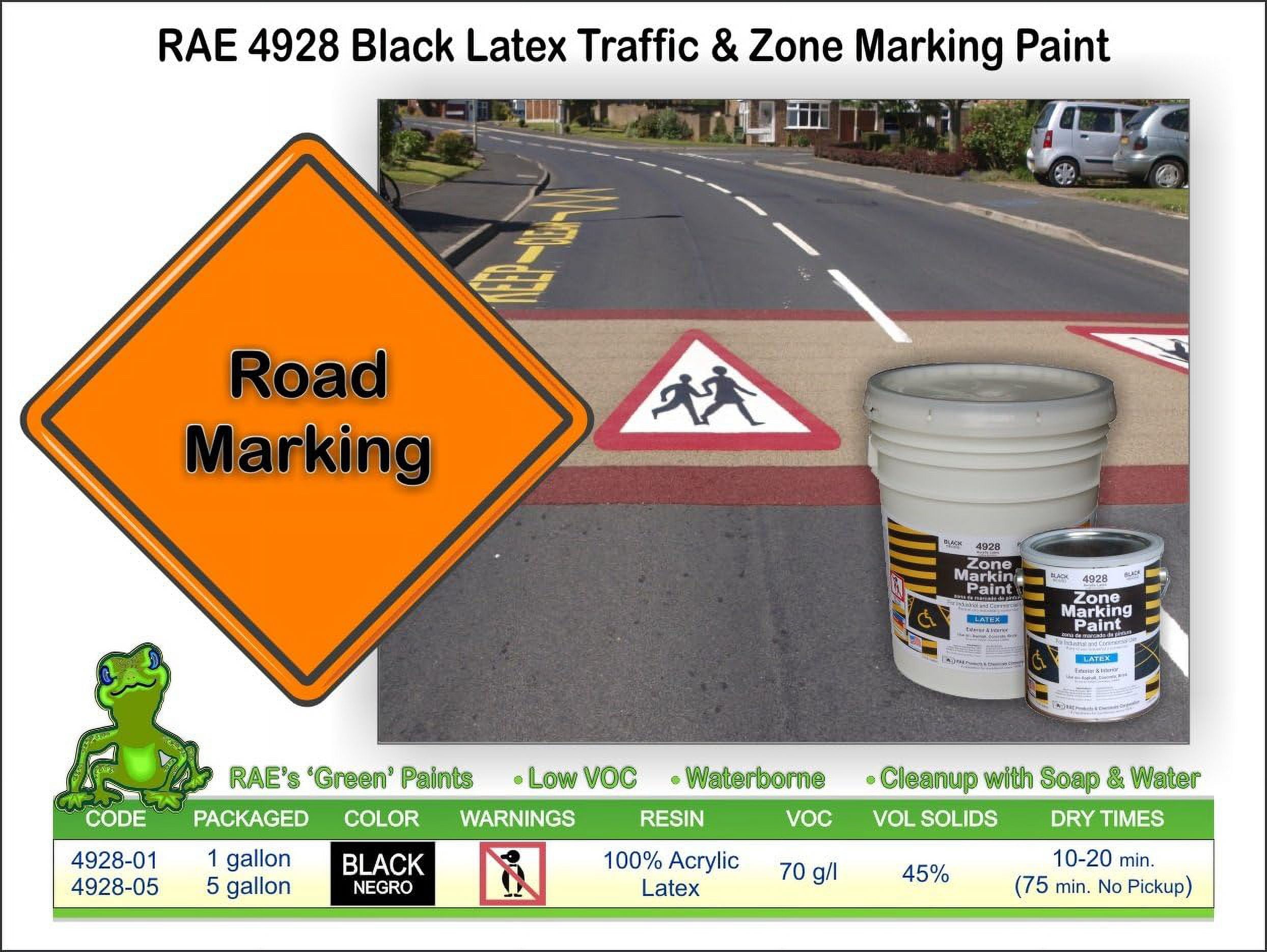 Rae Traffic Zone Marking Paint, 1 gal., Black, Latex Acrylic -Based 4928-01