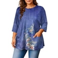 thumbnail image 2 of Sewkxo Womens Plus Size Tops Loose Fit 3/4 Sleeve Shirt Crew Neck Print Blouse Spring Summer Fashion Clothes,Blue 2XL, 2 of 6