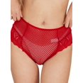 thumbnail image 3 of Women Mid-Rise Fishnet Lace Spliced Medium Stretch Hipster Panty Briefs Red M, 3 of 8