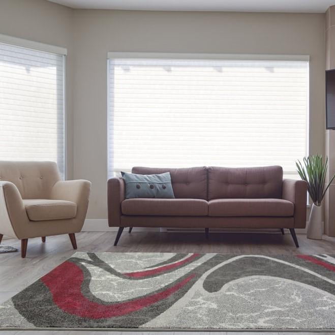 Spirals Abstract Pattern Area Rug Carpet In Red Grey Black 4x6 3