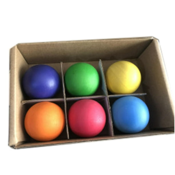 6 bolas de madera Montessori de 1,8 pulgadas para bebés y niños pequeños arcoíris