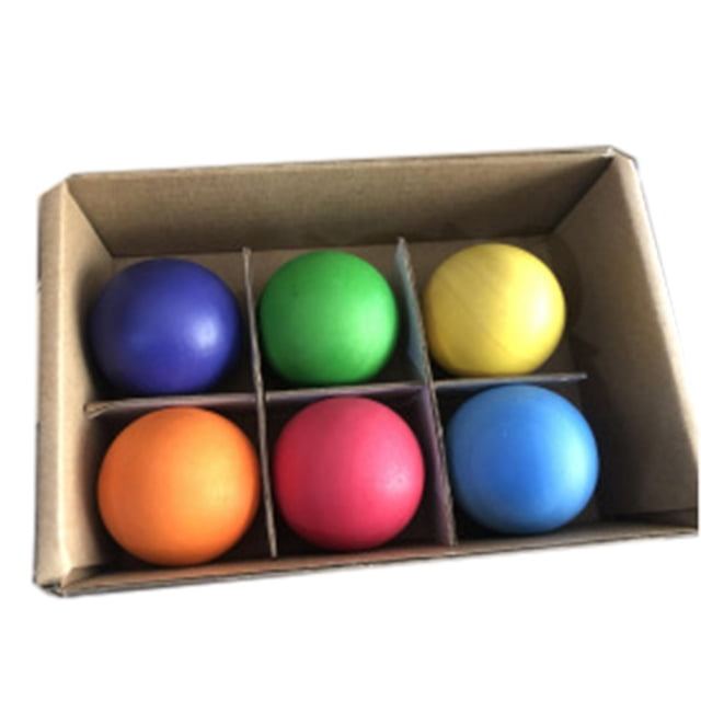 6 bolas de madera Montessori para bebés, material educativo preescolar arcoíris