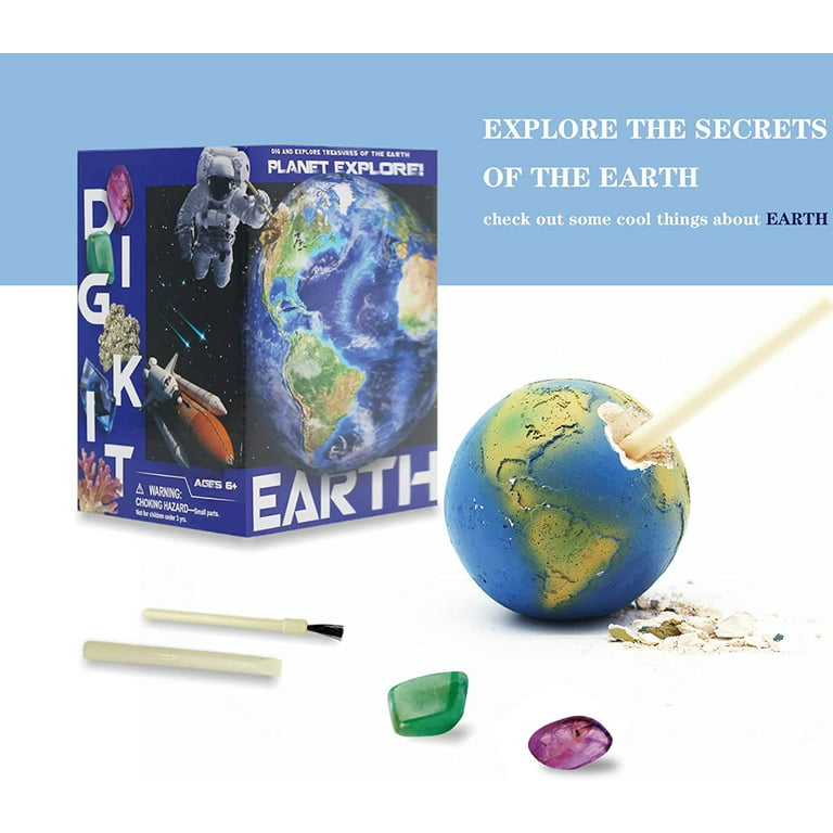 Gemstone Dig Kit, 6-in-1 Planets Excavating Set, Dig Up 30 Real Rocks, Minerals & Crystals, Solar System Exploration Set, Stem Project Toy Gift for