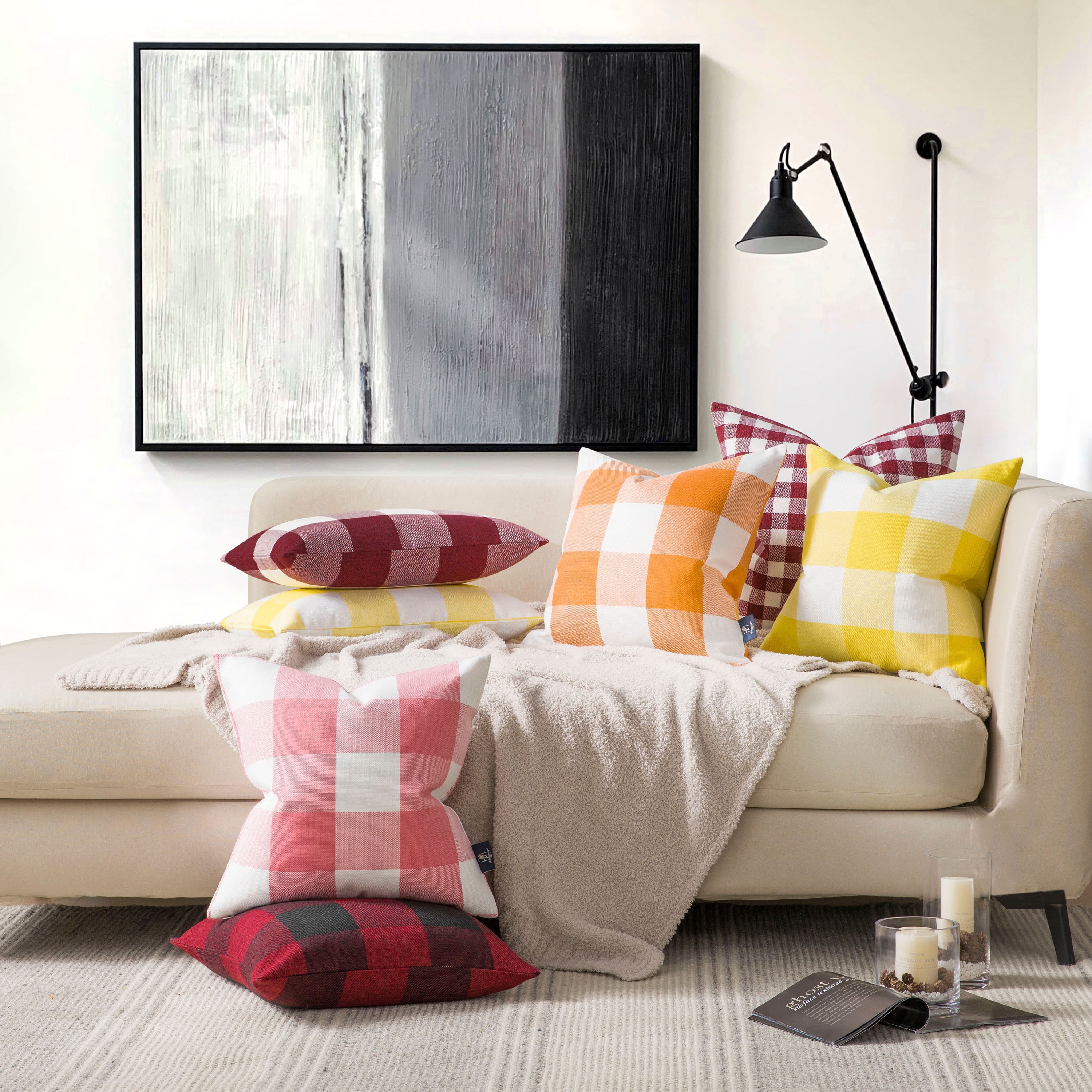 Phantoscope Buffalo Checker Plaids Series Cushion Decorative Throw Pillow, 12" x 20", Red/Black, 2 Pack