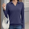 thumbnail image 4 of Womens Long Sleeve Tops Dressy Casual V Neck Polo Shirts Business Work Blouses, 4 of 5