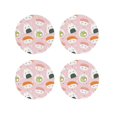 

Fuzoiu Cute Sushi Print Leather Coasters Set Drink Coasters Set of 4 for Tabletop Protection Durable PVC Coasters Home Décor and Housewarming Gift-Round Shape