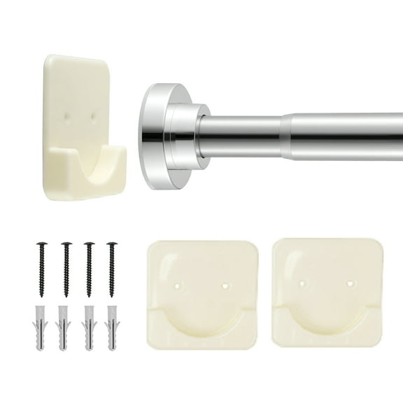 KFFKFF Adjustable Shower Curtain Rod, 28-76 Inches, 1-Inch Diameter Telescoping Stainless Steel Rod with Non-Slip Holders, No Drilling Required for Bathroom, Closet, Window, or Room Divider, Silver