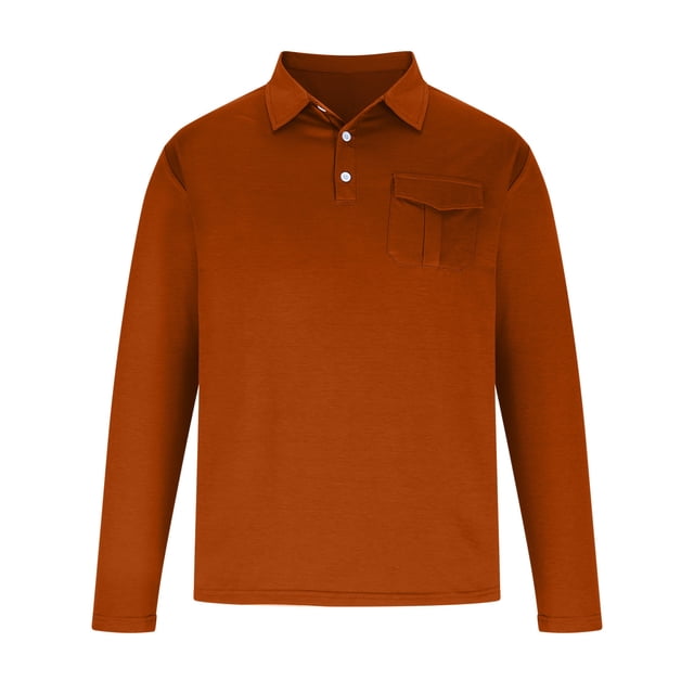 RXIRUCGD Mode Hommes Décontracté Haut Uni Manches Longues Col Rabattu Blouse Chemise, Orange, Taille : S