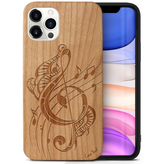 Case Yard Wooden Case Outside Soft TPU Silicone Slim Fit Shockproof Wood Protective Phone Cover for Girls Boys Men and Women Supports Wireless Charging Tribal Music Note Design case for iPhone-11-Pro