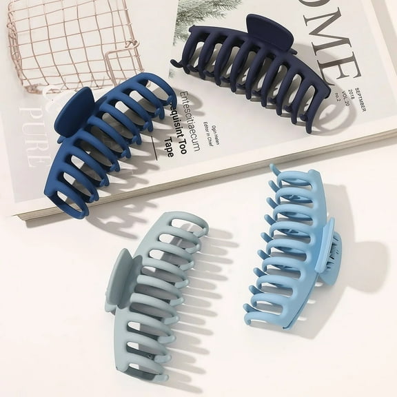 4 Pcs Large Blue Hair Claw Clips,Thin Thick Hair Extra Large Strong Hold Banana Clips for Women,4.3 Inch Nonslip Hair Claw