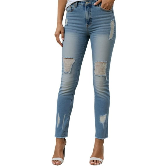 Hauaitttt Women Casual Stretch Jeans Distressed Denim Pants Skinny Fit Comfortable Vacation Everyday Wear Trendy Fashion Tapered Ankle Length Womens Casual Drawstring Pants Womens Pants Casual plus