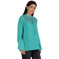 thumbnail image 3 of Moomaya Womens Mandarin Collar Tunic Full Sleeve Summer Plain Cotton Top, 3 of 7