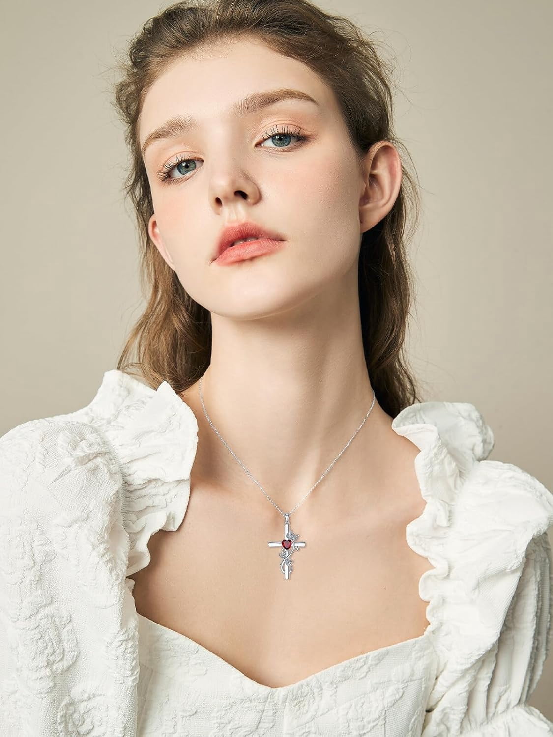 Cross Amethyst Birthstone Necklace 925 Sterling Silver Cross Pendant Necklace with February Birthstone Faith Religious Birthday Jewelry Gift for Women Her