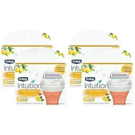 Schick Intuition - Lather & Shave In One Stop - Honey Limoncello, Fresh Citrus Scent - Women's Razor Blade Refills - 3 Ct Pack of 4 = 12 Cartridges, Vary