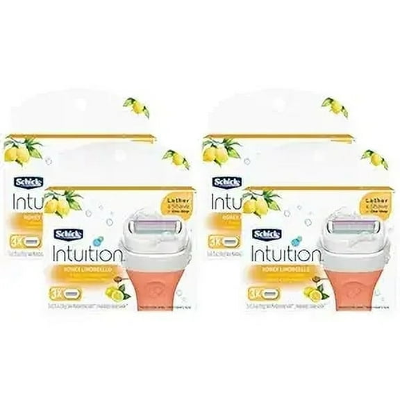 Schick Intuition - Lather & Shave In One Stop - Honey Limoncello, Fresh Citrus Scent - Women's Razor Blade Refills - 3 Ct Pack of 4 = 12 Cartridges, Vary