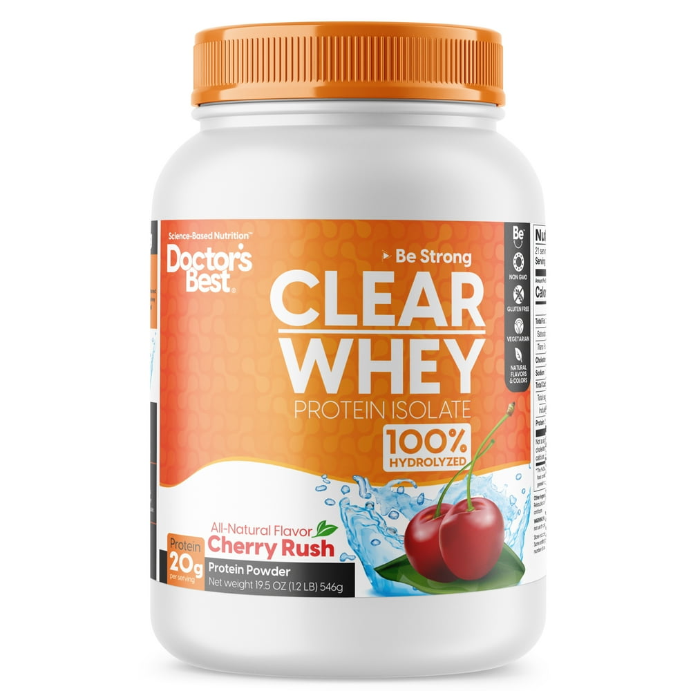 Doctor's Best Clear Whey Protein Isolate 100% Hydrolyzed Powder, Cherry