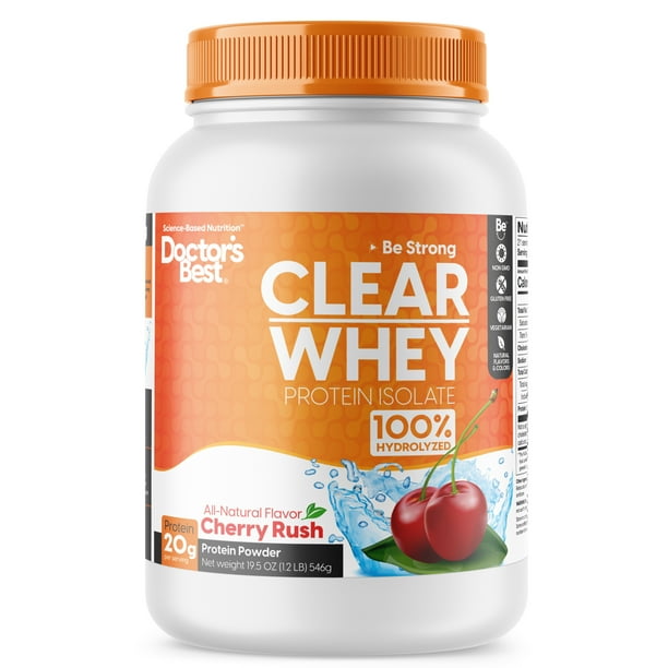 Doctor's Best Clear Whey Protein Isolate 100 Hydrolyzed Powder, Cherry