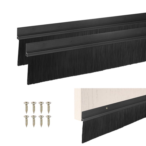 2-Pack Door Brush Bottom Sweep, 39" L x 3.3" W H-Shape Aluminum Alloy Base with 2.4" Nylon Brush for Home/Garage Door Seal [Black]